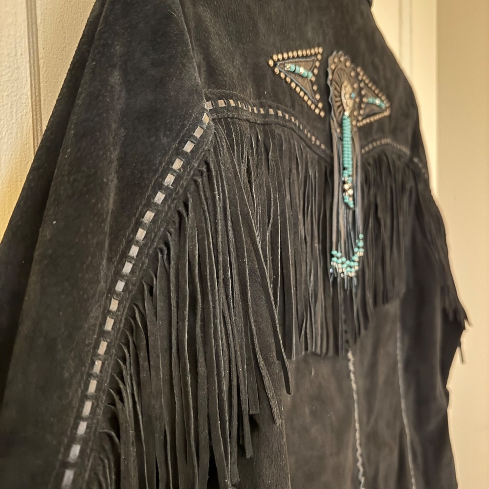 Vintage Black Suede fringe cropped jacket- Large - Picture 5 of 7